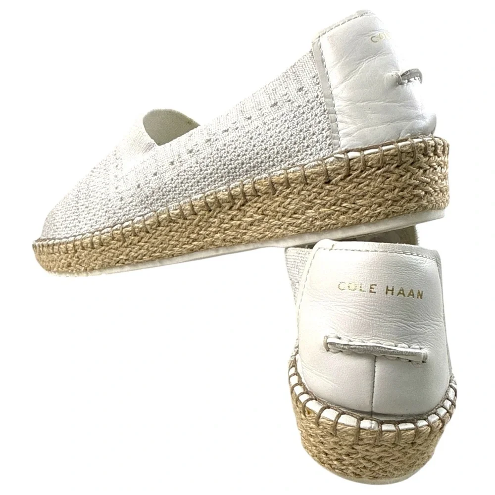Cole Haan Gray Neutral Knit Silver Threaded Espadrille Slip Ons Size 8.5